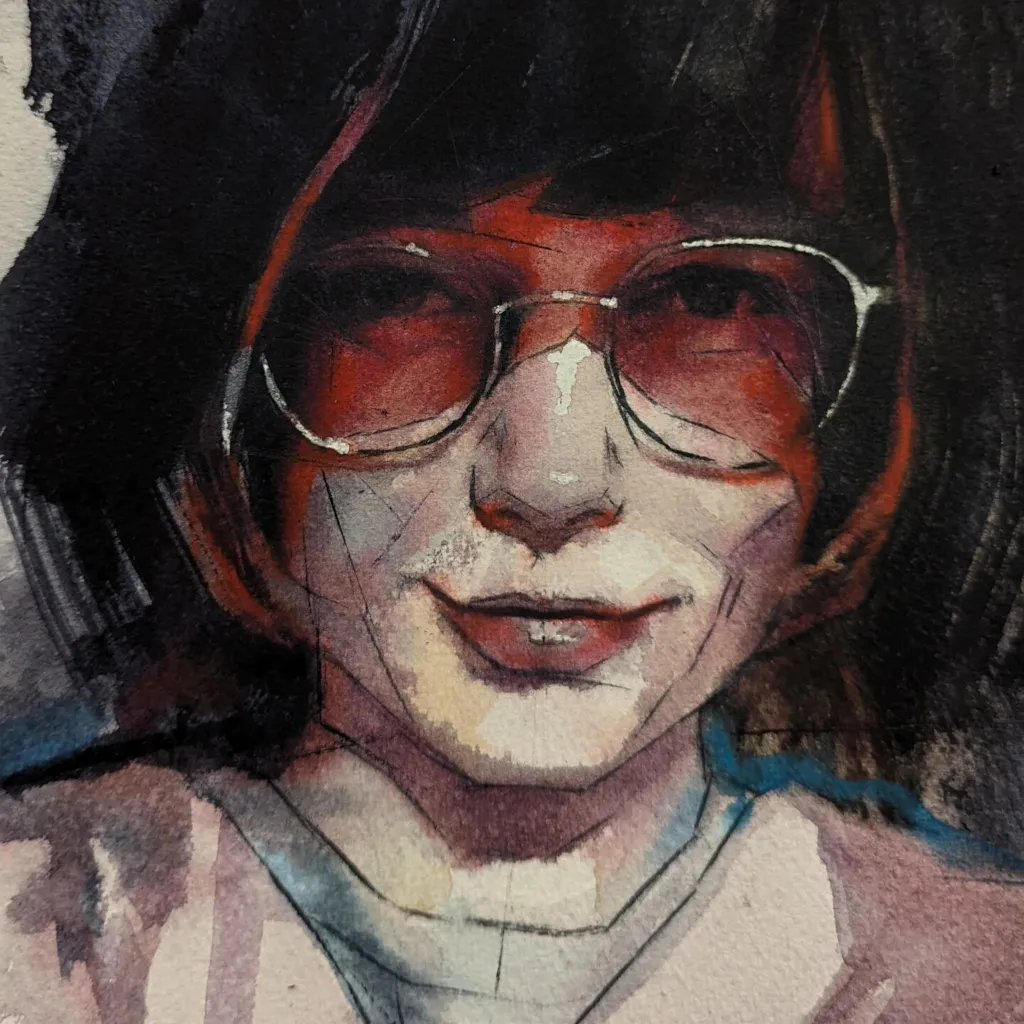 Retrato femenino a color en acuarela. Ilustra las clases online en vivo de Nacho Puerto.